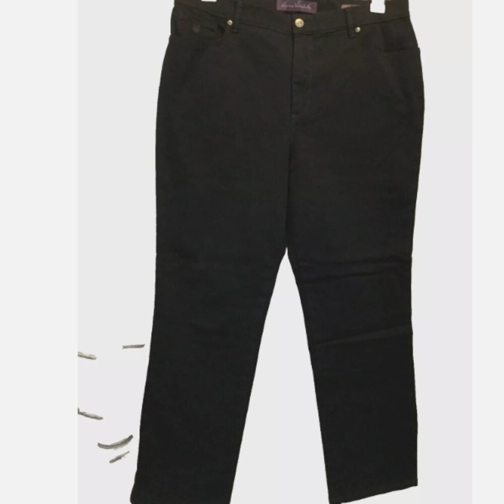Gloria Vanderbilt Women Sz 16P Amanda Jeans black straight leg High Rise 28" ins